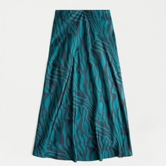 J Crew Slip On Zebra Stripe Midi Satin Dark Pine Green Black Skirt - Picture 1 of 7